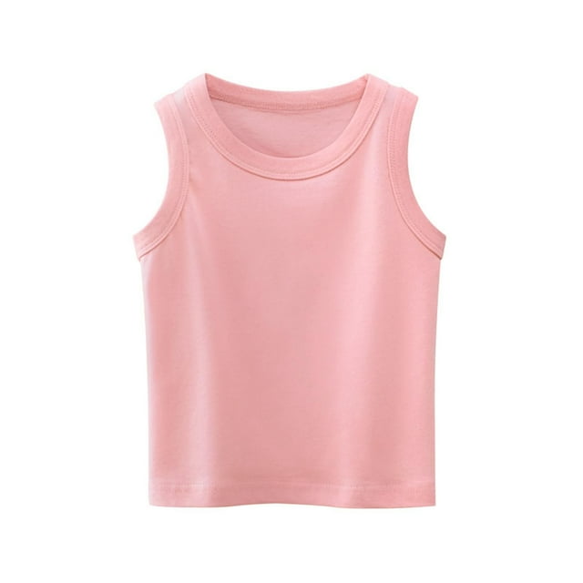 SROBPTY T-Shirts Garçons Filles, T-Shirt Sans Manches Col Rond Confortable et Respirant pour Enfants Rose 120