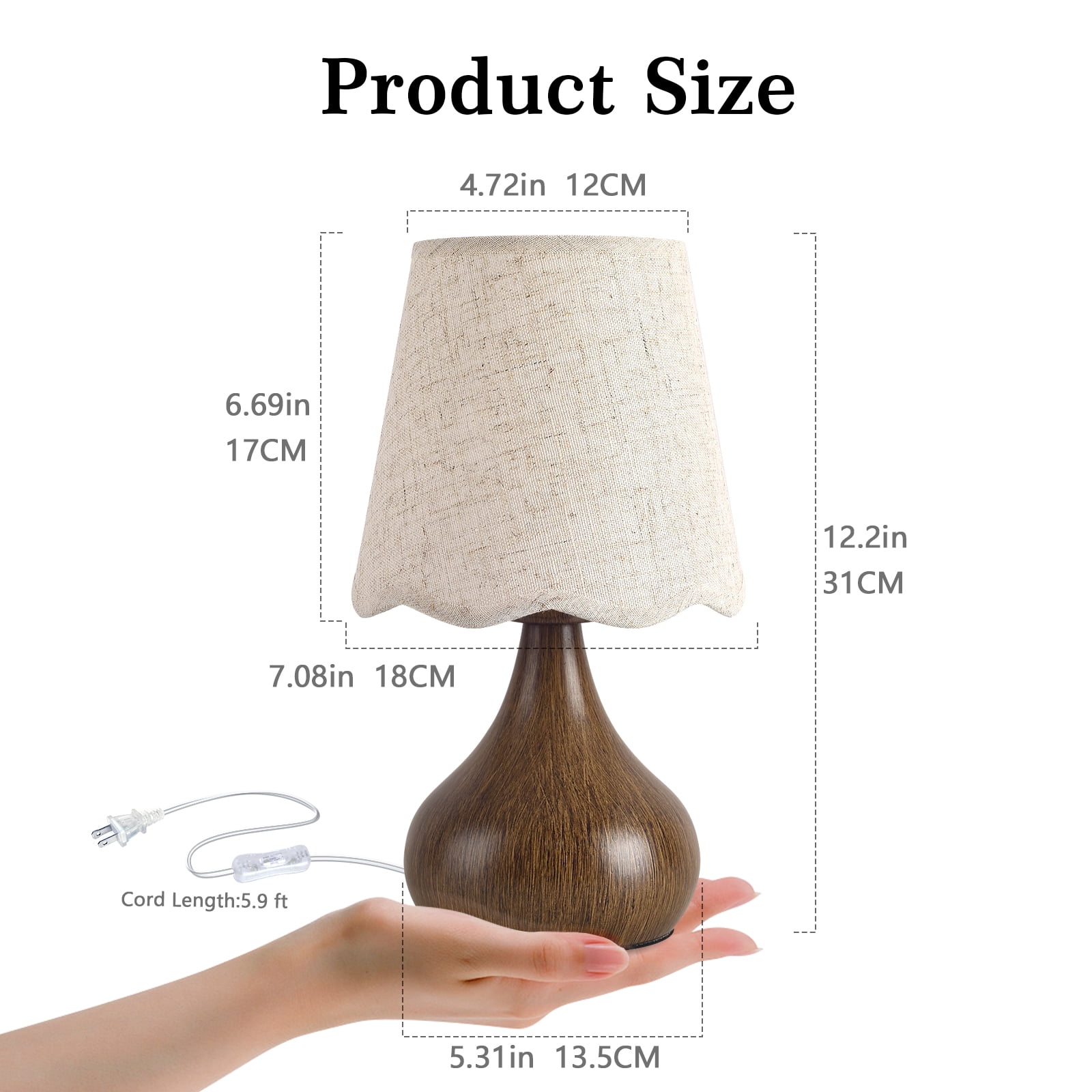 Wood Grain Small Table Lamp, Farmhouse Bedroom Lamps for Bedside Nightstand, Vintage Small Table Lamps for Small Spaces for Kitchen Counter, Home Office, Living Room, Kids Dorm, Bookshelf