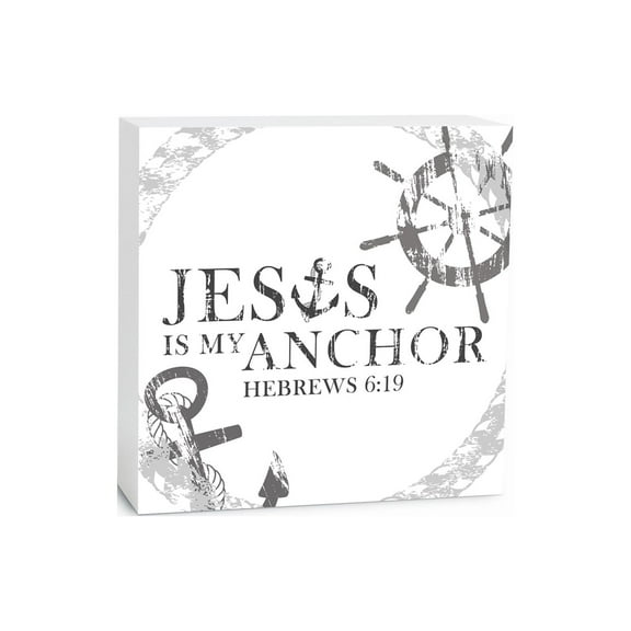 He Is My Anchor White Nautical Rope 5 x 5 Wood Tabletop Sign Plaque