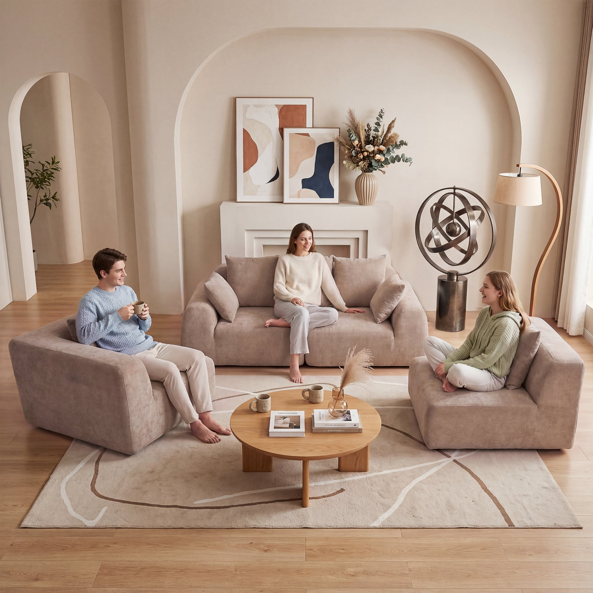 Leumius 116'' Cloud Modular Sectional Sofa,Upholstered Boneless Couch with Memory Foam for Living Room,No Assembly Required,Beige