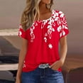 thumbnail image 2 of WREESH Womens T-Shirts Short Sleeved Pleated T-Shirt Top Red, 2 of 5
