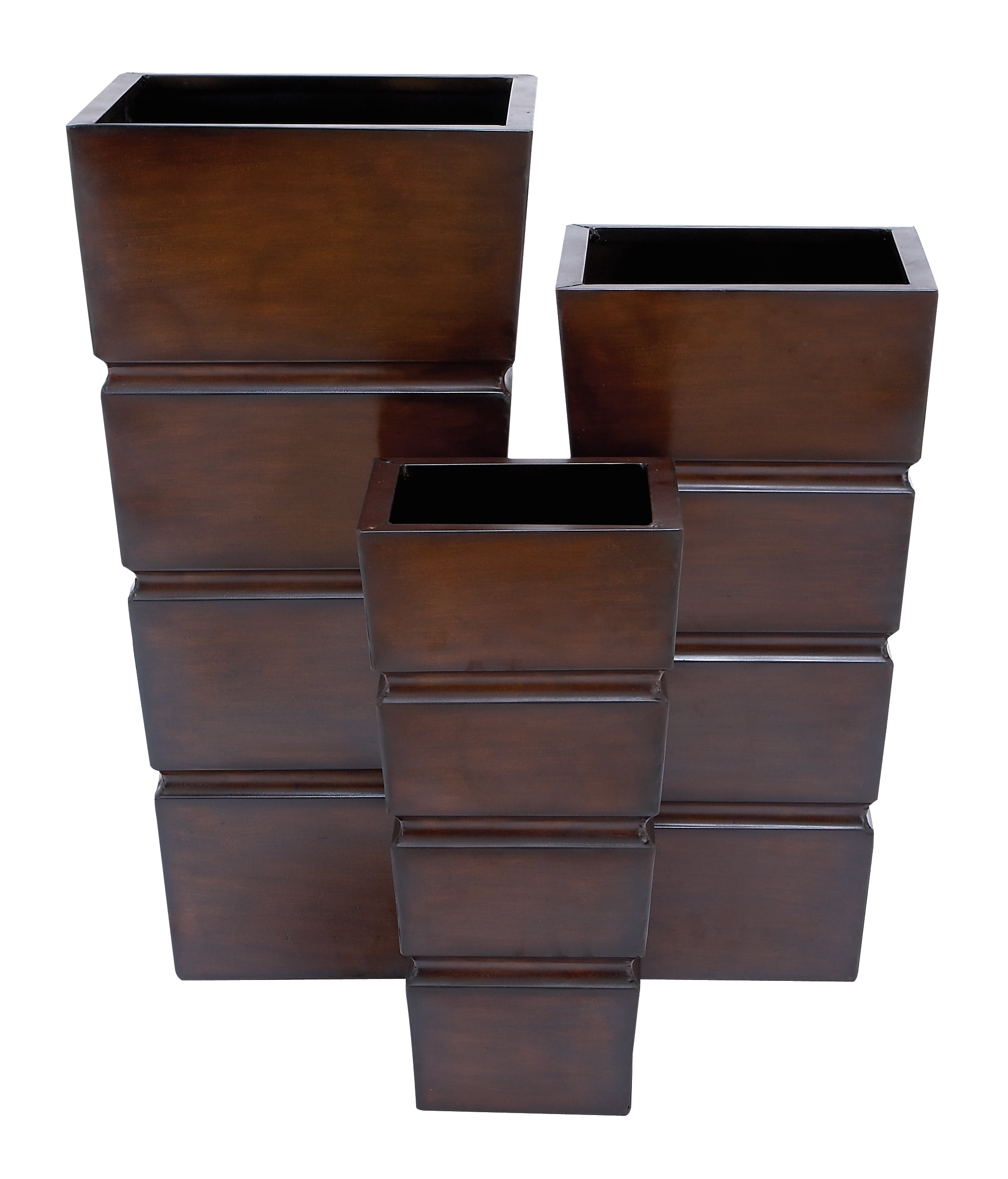 Set of 3 Modern Inspired Square Vase Planters Brown Accent Décor 53206 by Benzara Inc