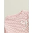 thumbnail image 6 of Suealasg Toddler Baby Girls Fall Winter Sweaters Long Sleeve Bowknot Embroidery Thick Knitted Pullover 6M 1T 2T  3T 4T 5T Kids Girls Loose Fit Warm Knitwear Tops, 6 of 7