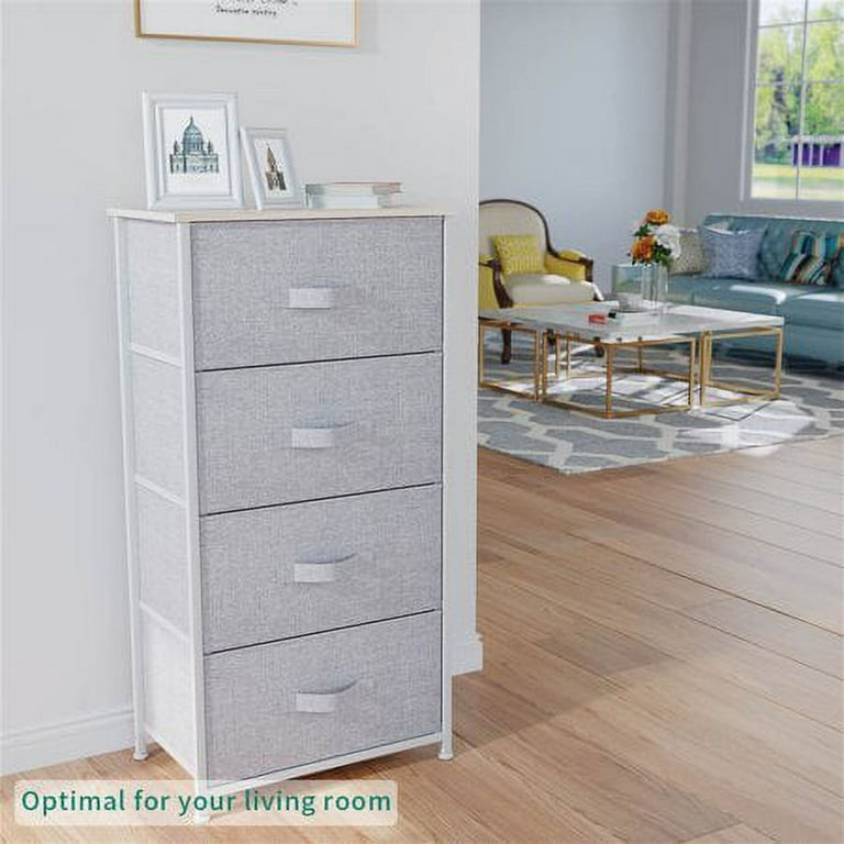 Dextrus 4 Drawer Dresser Storage Unit Shelf Organizer Bins Chest Fabric  Drawers, Light Gray 