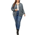 thumbnail image 2 of Agnes Orinda Women's Plus Size Long Sleeves Button Down Crew Neck Knit Sweater Cardigan 2X Gray, 2 of 6