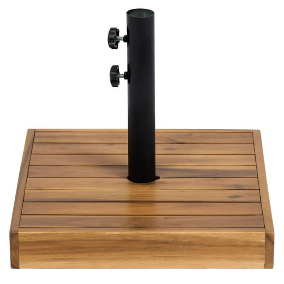 SAZYY 42lb Square Concrete Umbrella Base, Holder for 1.25" 1.5" Poles, Heavy Duty Patio Umbrella Stand for Outdoor Lawn Poolside, Teak 