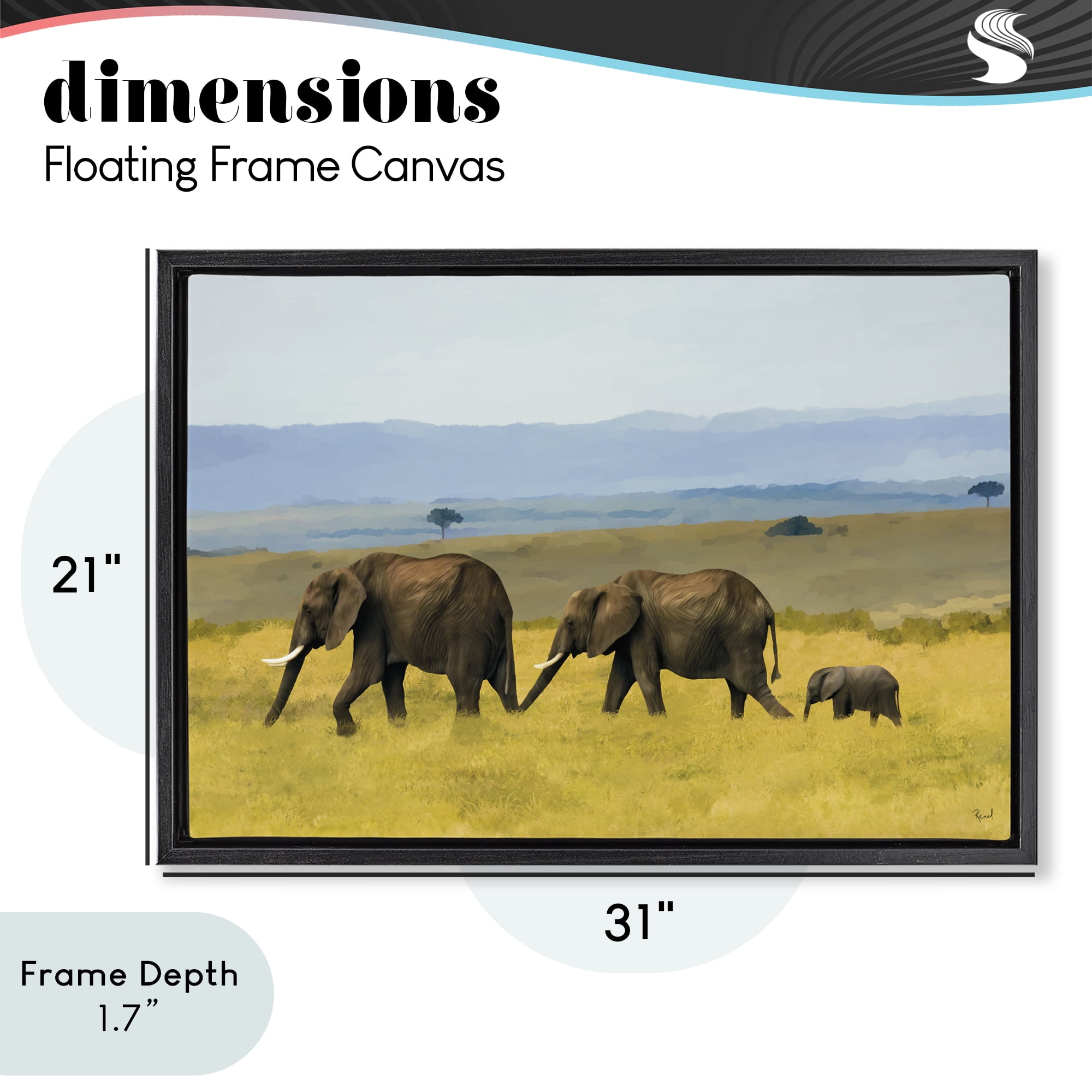 Stupell Industries Elephants In The Grassland Black Framed Floater Canvas Wall Art, design by Renel Peters