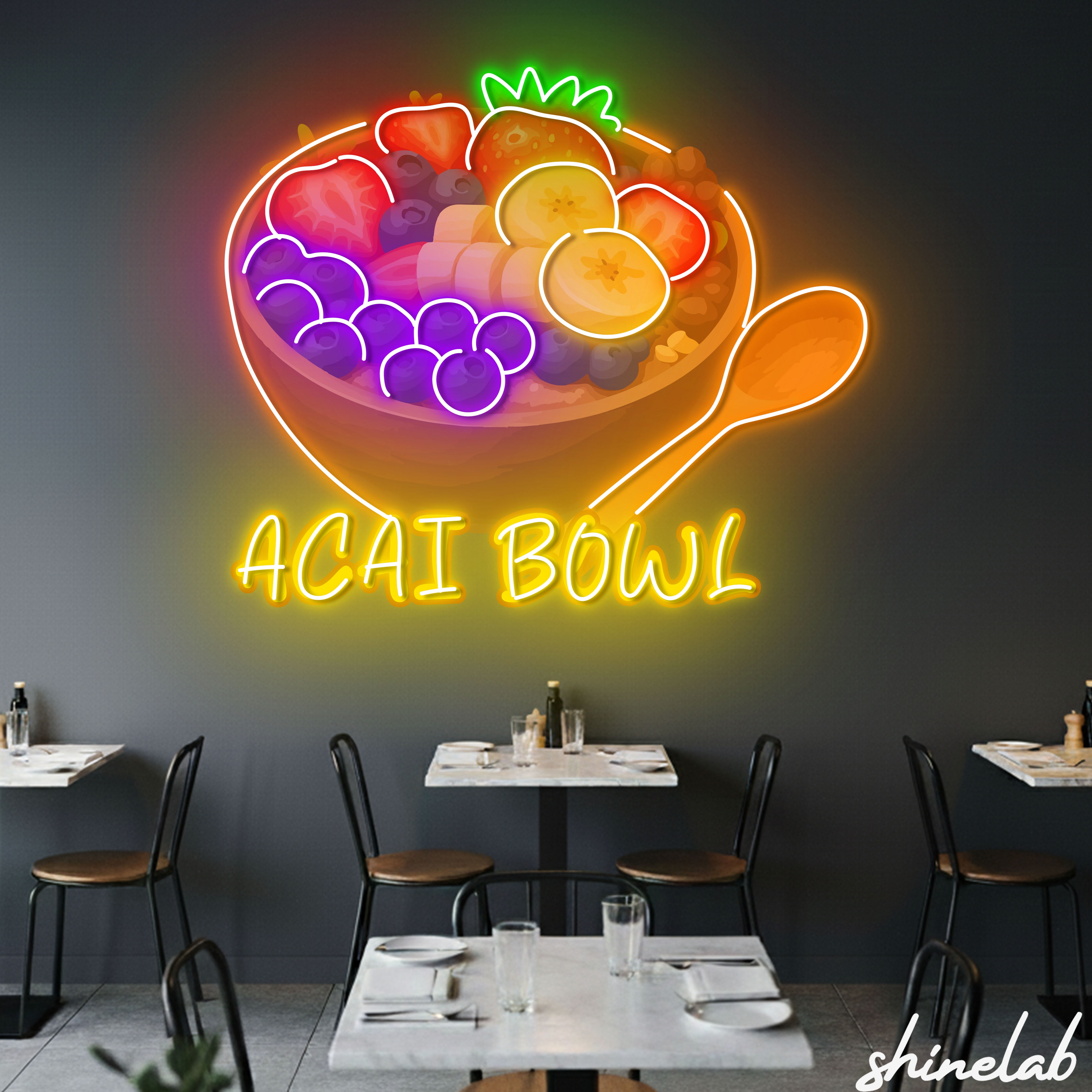 Shinelab Acai Bowl Neon Sign, LED Light Wall Decor for Smoothie Shop and Healthy Snack Bar 15200