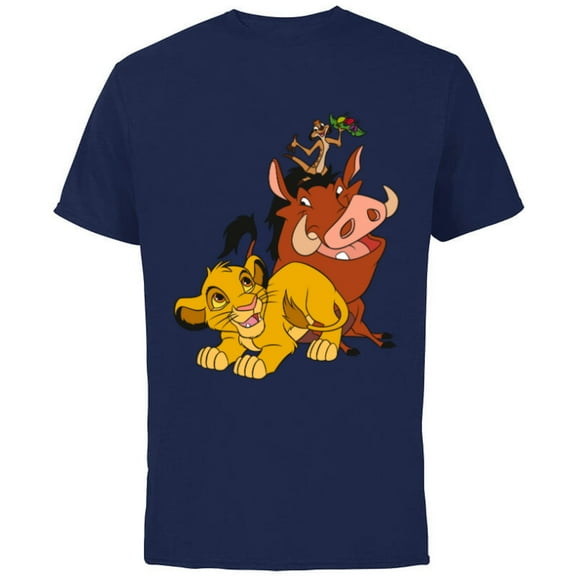 Disney The Lion King Young Simba Timon and Pumbaa - Short Sleeve Cotton T-Shirt for Adults - Customized-Navy