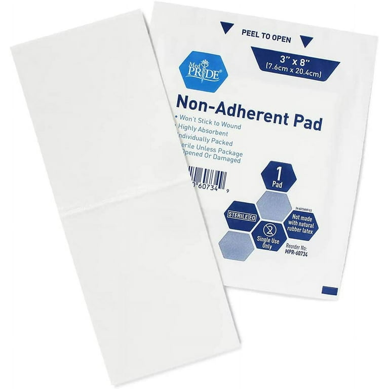 Medpride Sterile Non-Adherent Pads| 50-Pack, 3” x 8”| Non-Adhesive Wound  Dressing| Highly Absorbent & Non-Stick, Painless Removal-Switch|  Individually