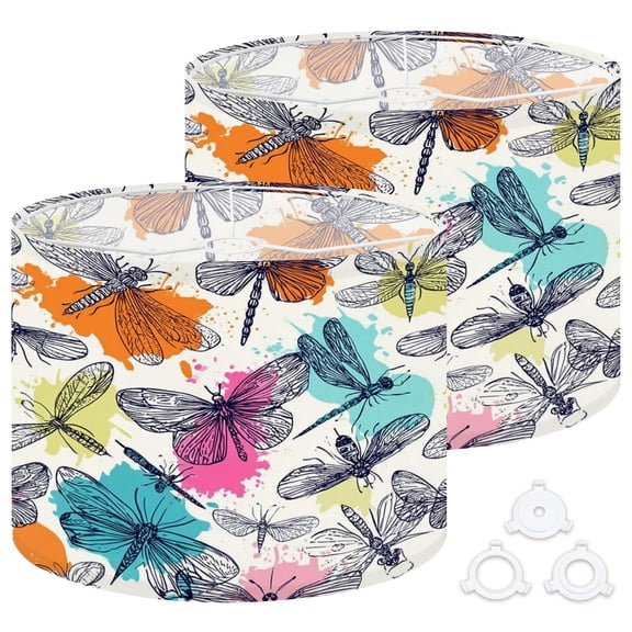 Lamp Shades Set of 2 Easy Assembly butterflies dragonflies drawing Drum Lampshades for Table Lamps Floor Lamps Pendant Light 13"x13"x10" Replacement Lamp Shade
