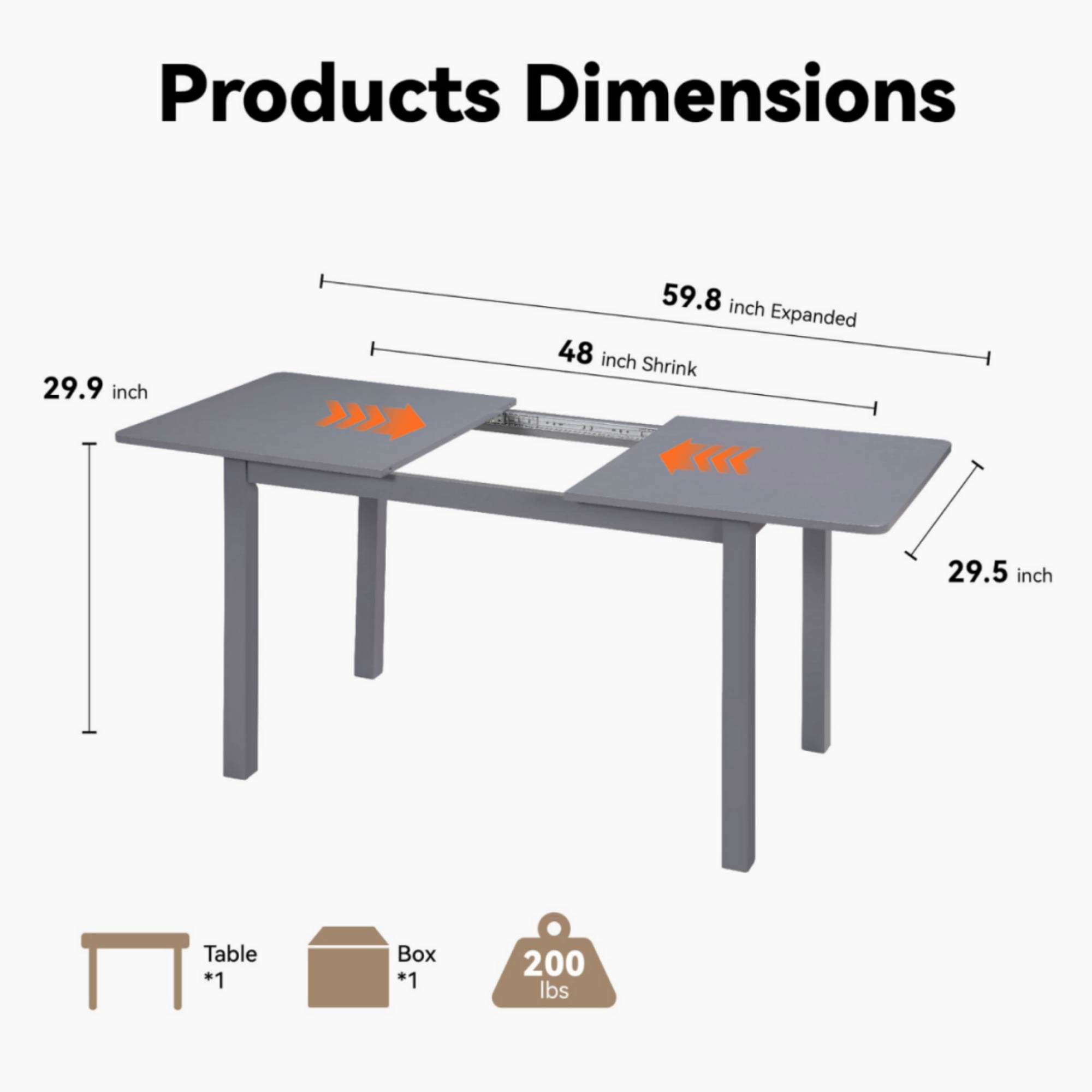 GARITIN 59-Inch Extendable Dining Table for 4-8, Modern Wooden Expandable Kitchen Table with Smooth Sliding Mechanism, Space-Saving Dining Room Table for Small Space Home Living Room Office, Gray
