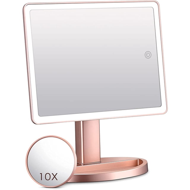 Espejo de maquillaje FUNTOUCH, grande, iluminado, 88 LED, aumento 10X