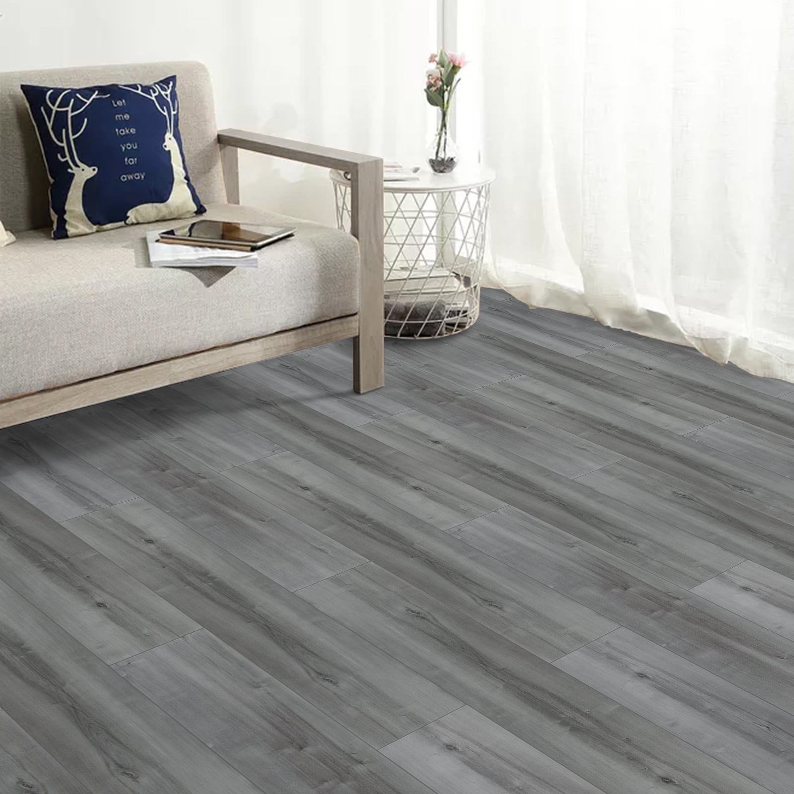 Lxcreat Peel and Stick Floor Tile 35-in x 6-in Gray Wood Grain Self Adhesive and Waterproof for Transfer Kitchen, Living Room 10 Pcs (0.62mm)