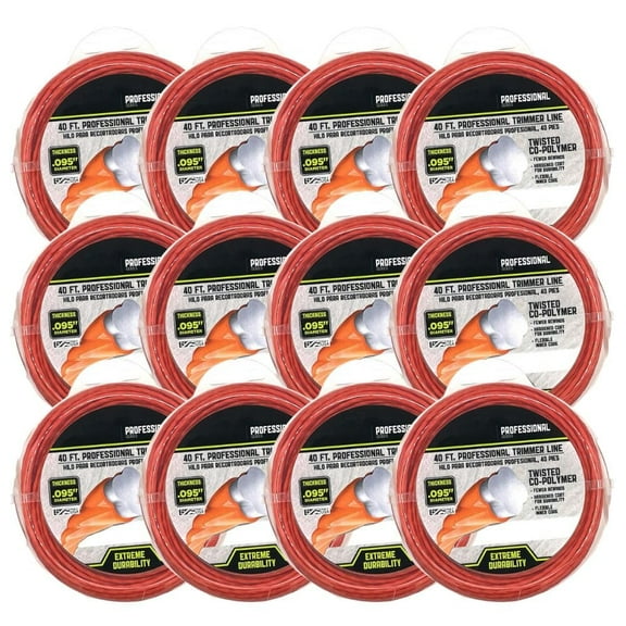 Master Mechanic PRO 40 ft x .095 in Professional Jacketed Universal Trimmer Line for Weedeater | Replacement for DWO1DT801, DWO1DT802, DWO1DT915 and More | Weed Eater String | 12 Pack