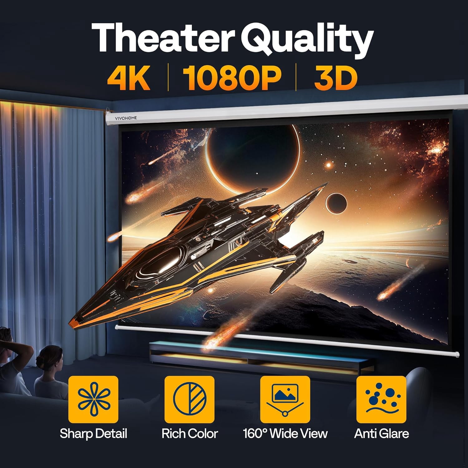 SPECSTAR Motorized Projector Screen with Remote, 16:9 84 Inch Auto Electric, HD 4K Movie Screen for Home Theater, Cinema, Office (73 (Off White).