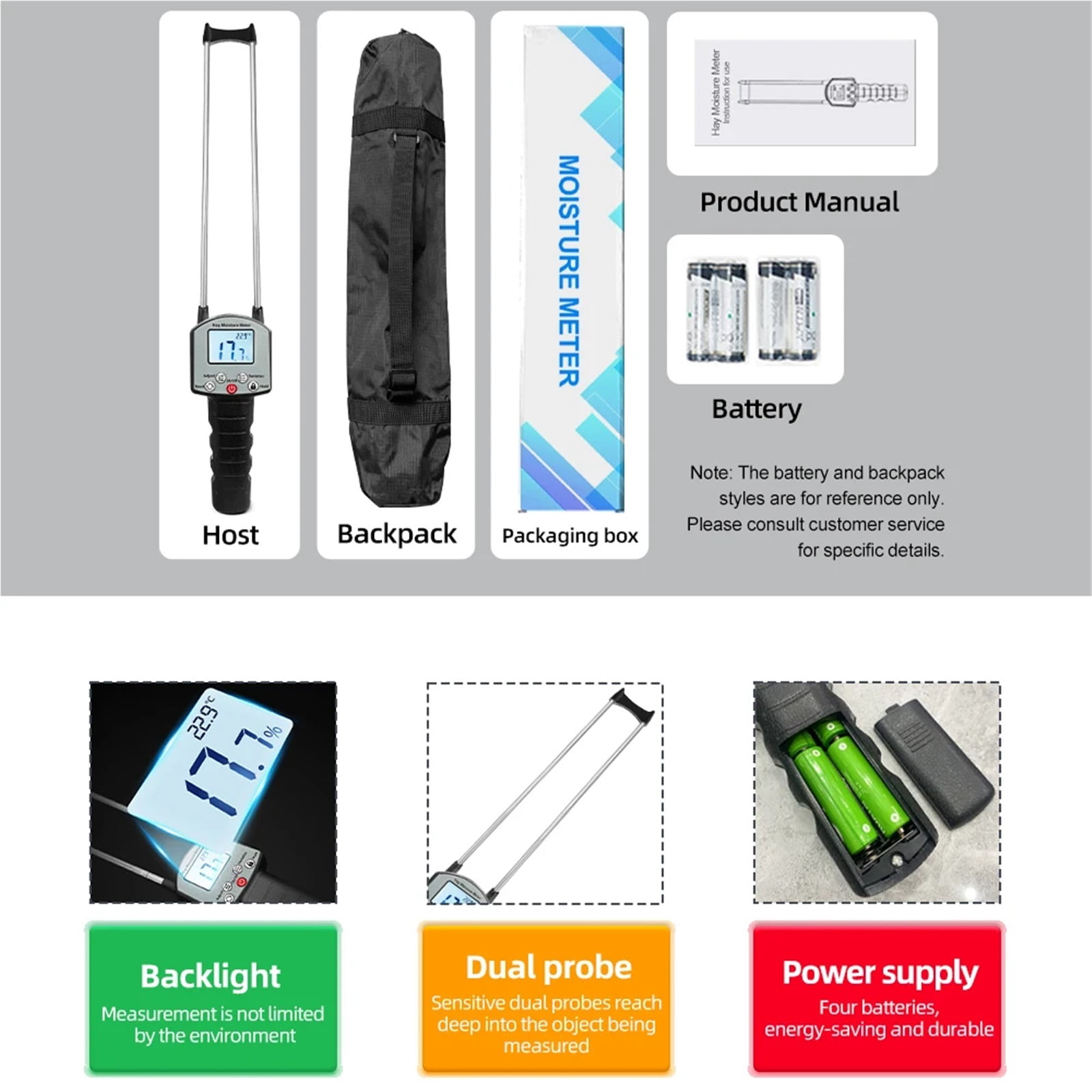 LCD Display Hay Moisture Meter TK100H Forage Humidity Tester 0-80% Moisture Detector Accuracy Hygrometer For Orchard Grass Straw