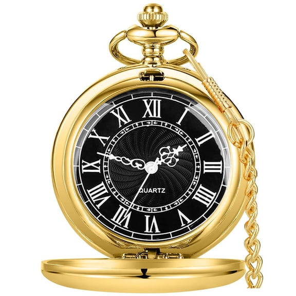 Classic Smooth Vintage Quartz Pocket Watch, Roman Numerals Scale for Mens Womens Watch with Chain Christmas Graduation Birthday Gifts Fathers Day
