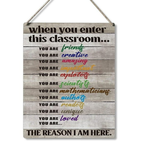 New Wood Sign 5x10 Inch Front Door Sign When You Enter This Classroom You are Loved Hanging Wooden Wall Sign Home Garden Yard Signs Christmas Plaque Farm House Gifts