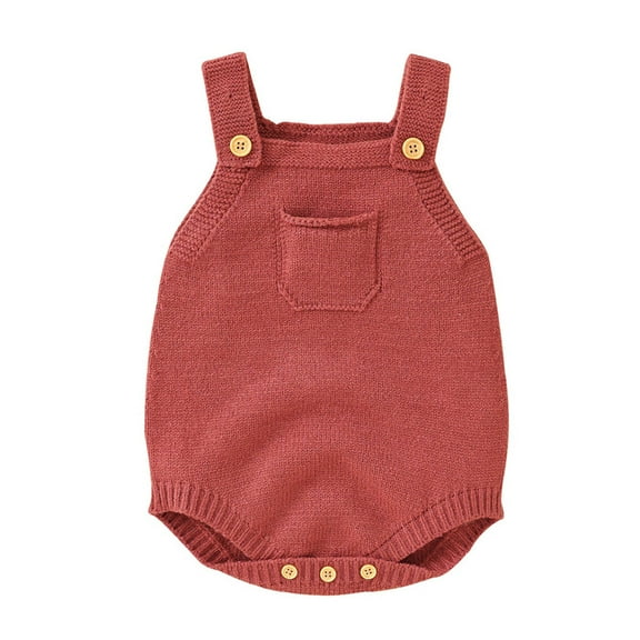 OSOLU Toddler Knit Romper Cotton Sleeveless Boy Girl Solid Color Sweater Clothes Baby Bodysuit Fashionable Dailywear, 12-18 Months