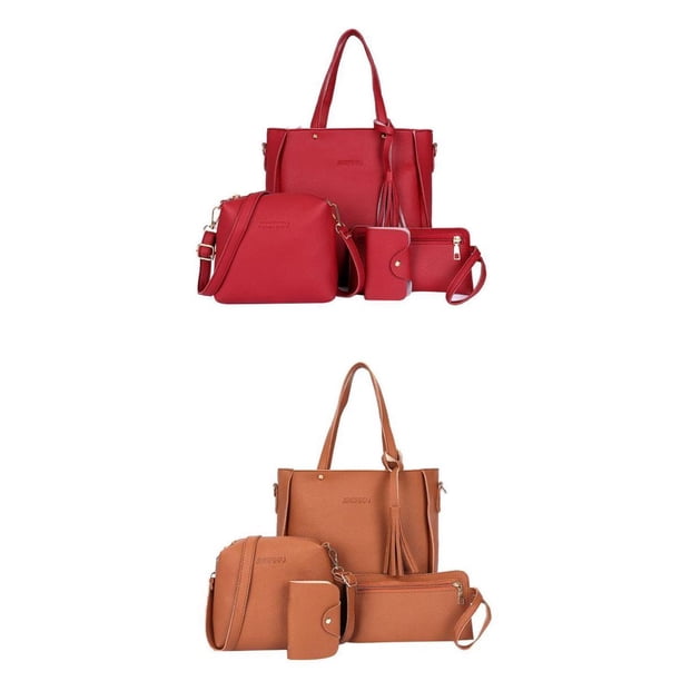 2 juegos de bolso Zulema con flecos Rojo + Marrón