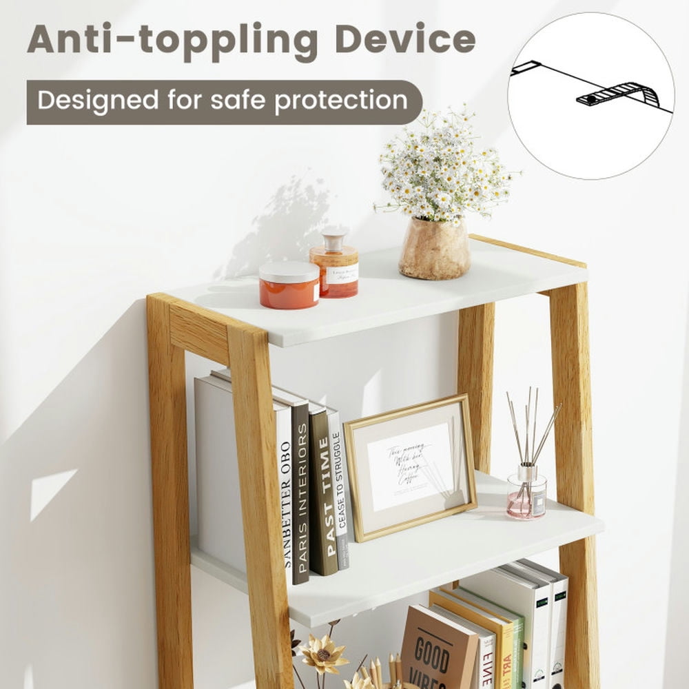 Demi Bonn 4-Tier Ladder Bookshelf Storage Display, Freestanding Bookcase with 2 Drawers, White