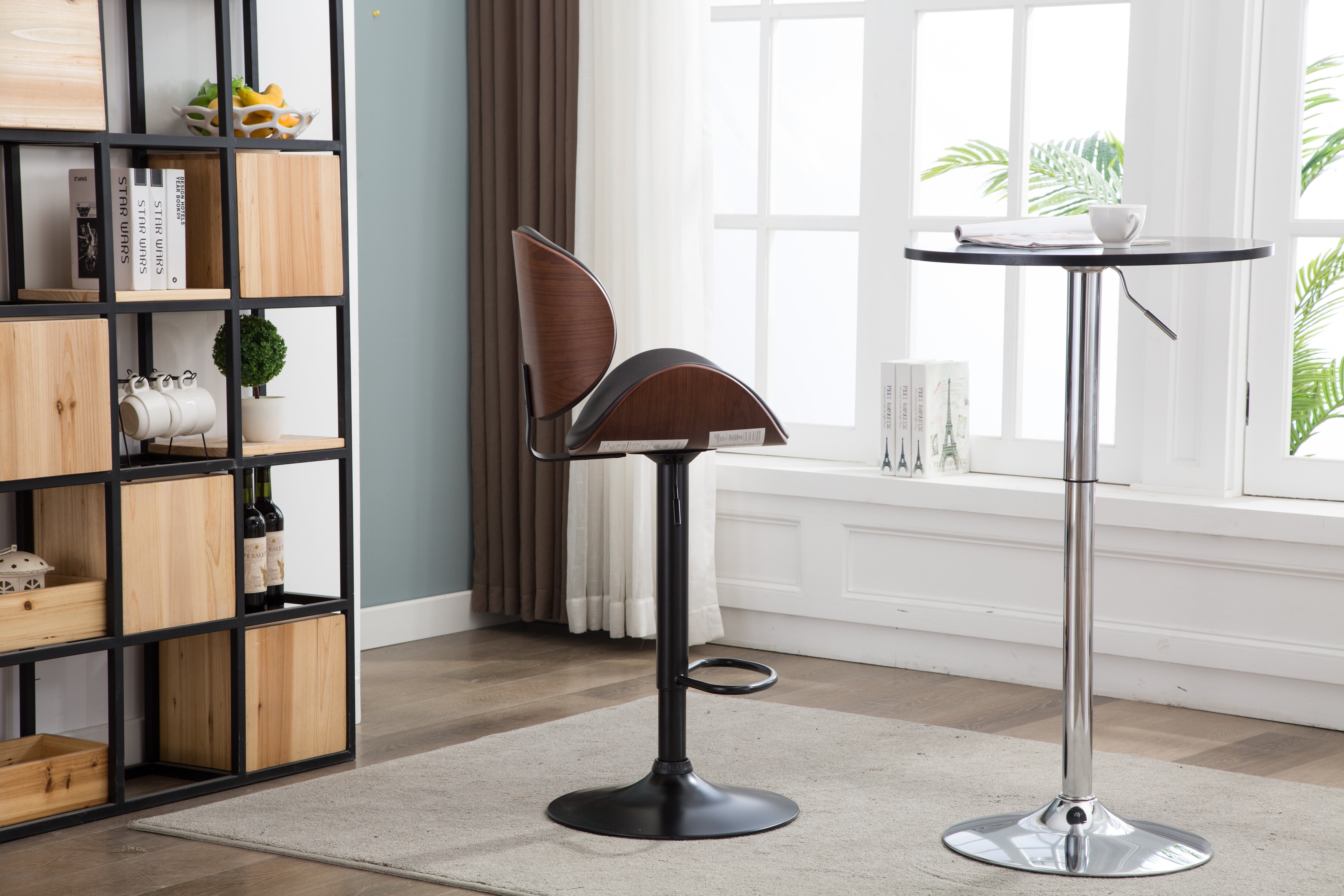 Private Jungle Modern Adjustable Height Leather Modern Barstools with Back Leather Seat Extremely Comfy Bar Stool 1 Piece,Black&Walnut Private Jungle Modern Adjustable Height Leather Modern Barstools with Back Leather Seat Extremely Comfy Bar Stool 1 Piece,Black&Walnut