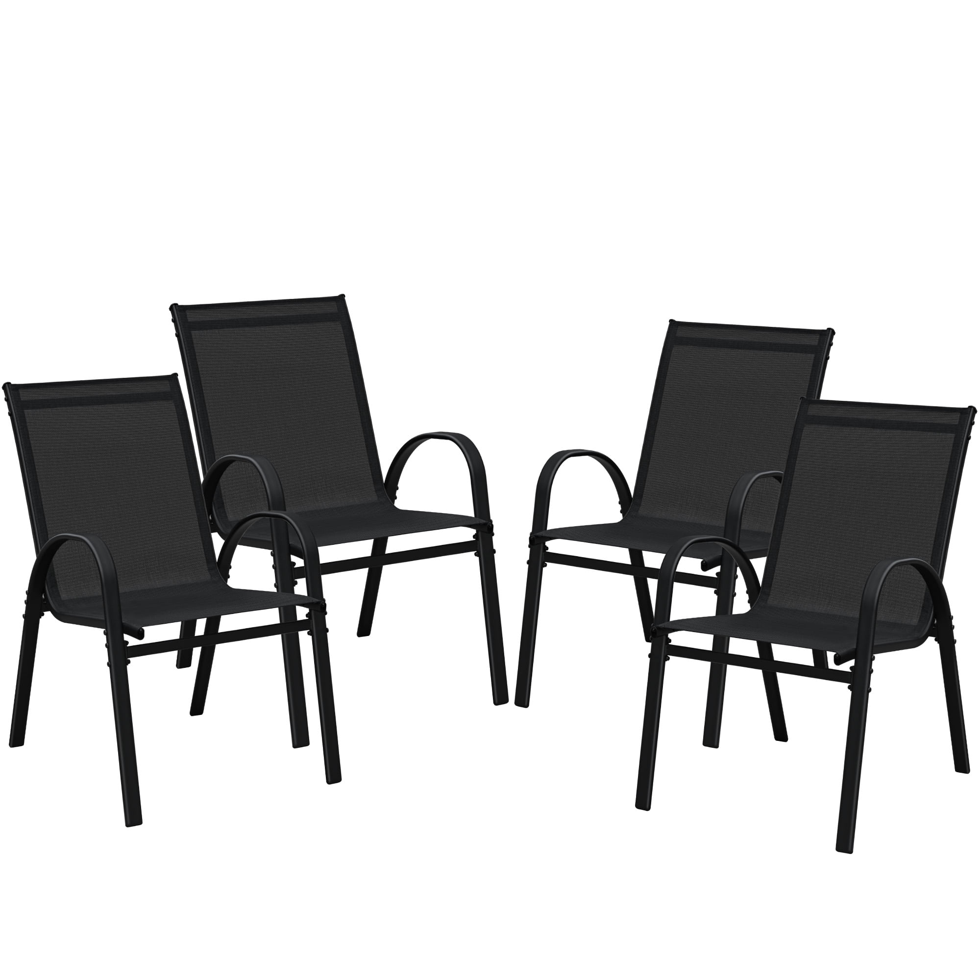 Homall Metal Outdoor Chair Set Stackable Patio Textilene Dining Chair Set of 4, Black
