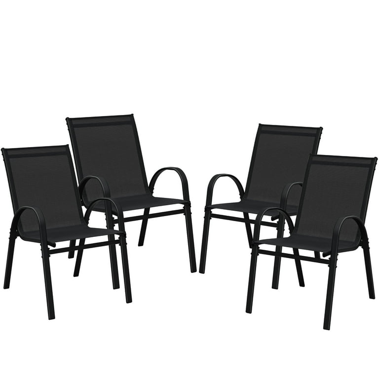 Homall Metal Outdoor Chair Set Stackable Patio Textilene Dining Chair Set of 4 Black
