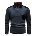 thumbnail image 2 of IROINNID Zipper Sweater for Men Casual And Winter Half Zip Pocket Time Solid Color Splicing Sweater Coat,Blue, 2 of 6
