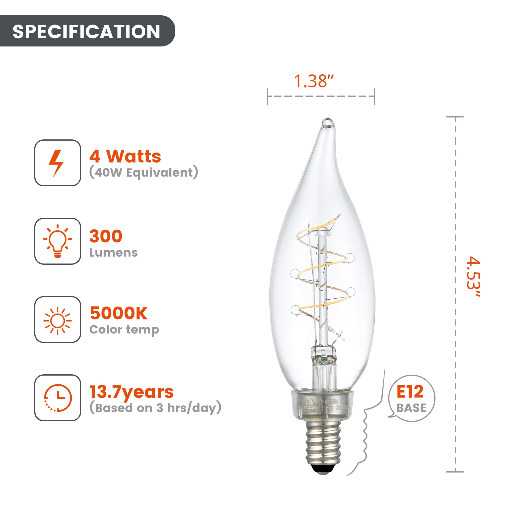 (2 pack) Better Homes & Gardens B10 LED Vintage Light Bulb, 4 Watts (40W Equivalent), Daylight, Thin Filament, E26, 4PK