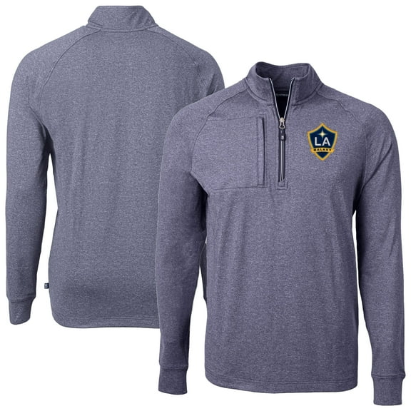 Men's Cutter & Buck Heather Navy LA Galaxy Big & Tall Adapt Eco Knit Quarter-Zip Top