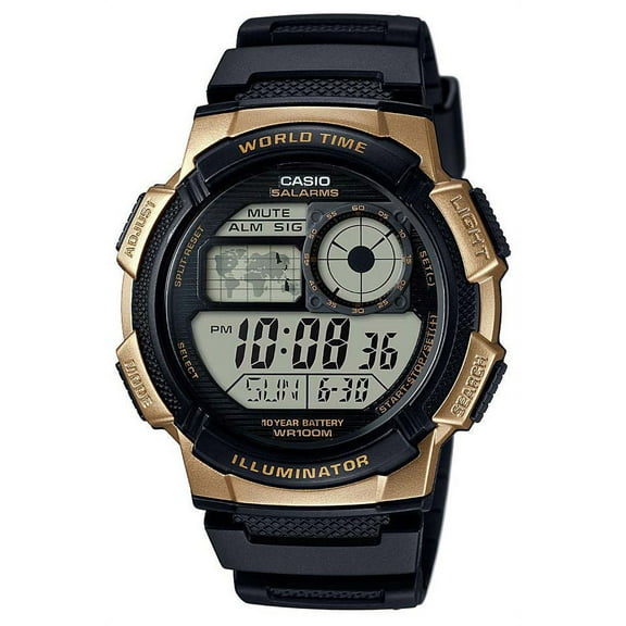 Casio AE1000W-1A3 Men's Black Resin Band 5 Alarm Chronograph World Time Watch