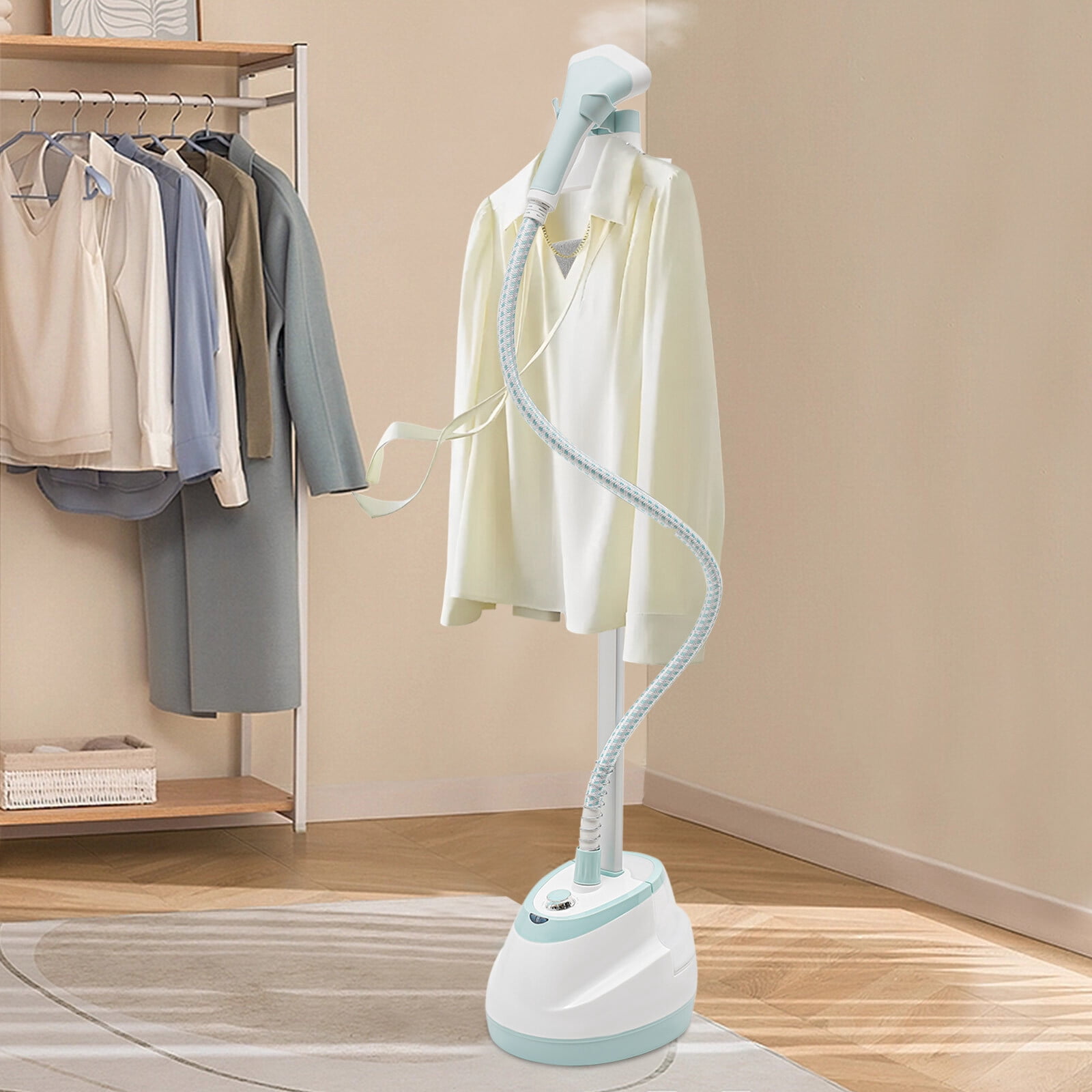 2-in-1 Professional Cloth Steamer with Ironing Board and Clothing Hanger Steam Output 45 Seconds For Wrinkles and Creases, 1.6L Standing Garment Steamer for Clothes