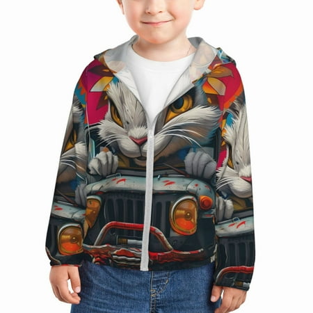 

Lukts Vibrant Bunny Ride Print Children s Long-Sleeved Sun Protection Clothing Hooded Sweatshirts for Boys and Girls Outdoor Sports-5 Years