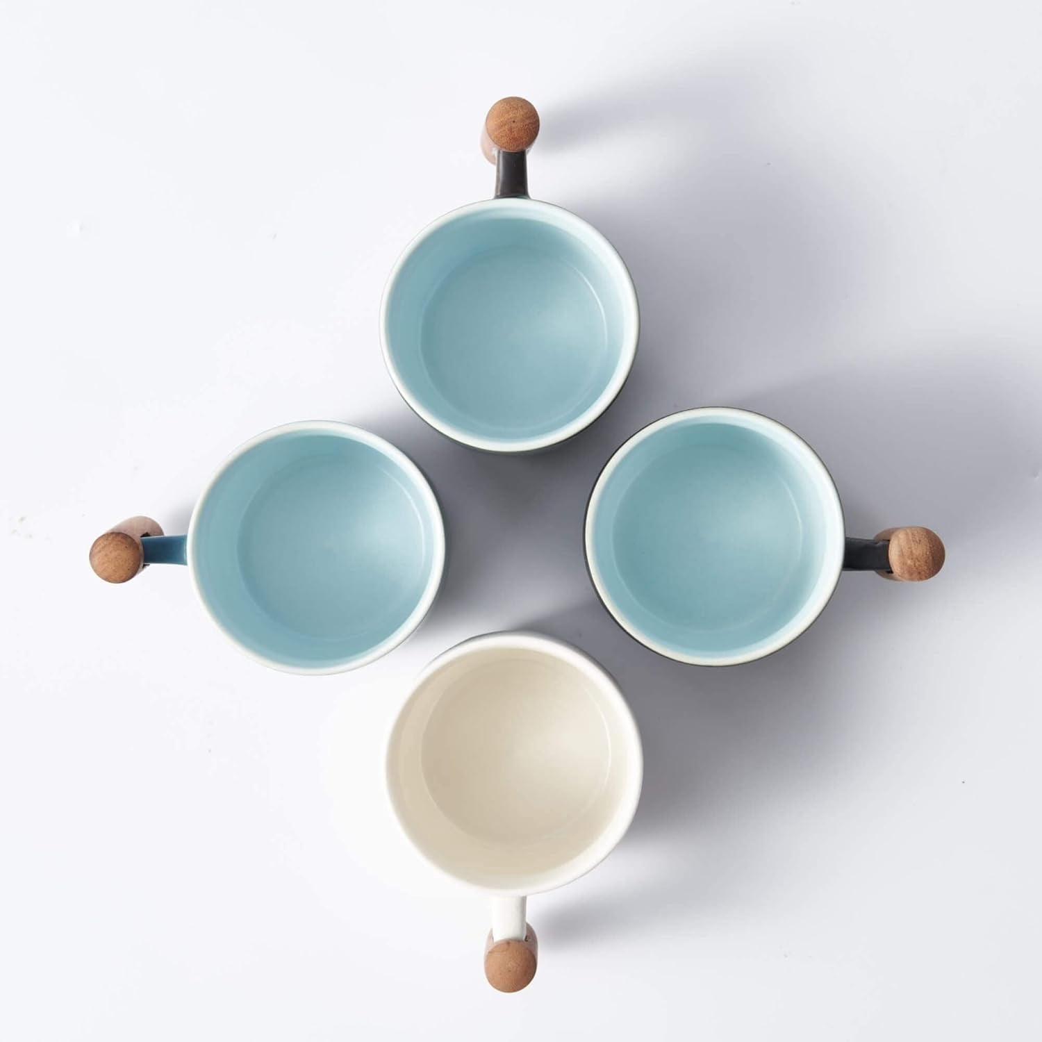Ceramic Espresso Cups with Wooden Handle Shot Tea Porcelain Demitasse for Coffee or Tea, 2oz (black, 2)