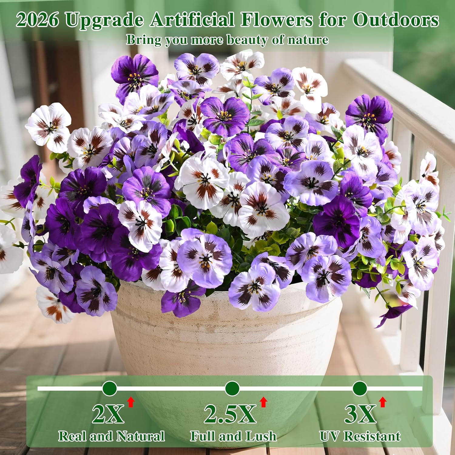 Waipfaru 20 Bundles Artificial Pansy Flower for Outdoor, UV Resistant Faux Pansies Plants,Realistic Silk Fake Flowers for for Front Porch,Basket,Garden Decor
