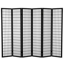 Oriental Furniture 6 ft. Tall Canvas Window Pane Room Divider - Black - 6 Panel