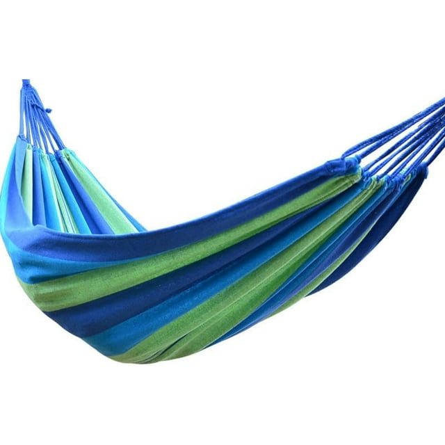 ZOUSSIQI Hamac Double Portable - Hamac en Coton à Rayures Colorées pour Camping et Activités Extérieures avec 2 Sangles d'Arbre, Confortable et, Utilisation Intérieure et Extérieure, Fantastique (Bleu) CA919-8131
