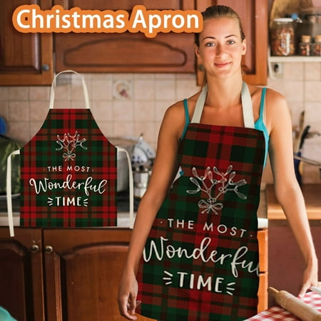 

Wuztai Womens Apron (Multicolor) Kitchen Apron 1pc Parent adult the Family Kitchen Christmas Print Linen Family Aprons