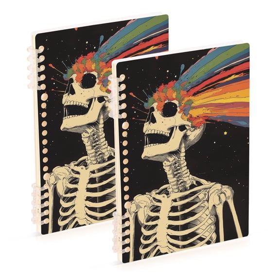 FORMRS 1-Subject Spiral Notebook 8" x 5" College Ruled 60 Refillable Sheet, Black Skeleton