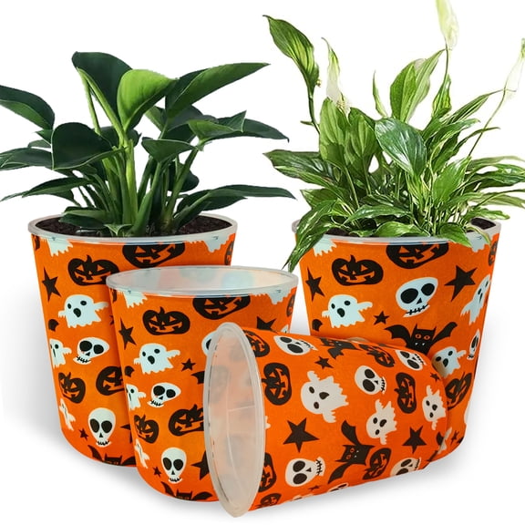 4Pcs Round Flower Pots Plastic Decoration Flower Pots Retro Design Planters with Drainage Holes & Double Lined Planters for Outdoor Indoor Garden Home Plants