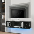 thumbnail image 3 of Hommpa Wall Mounted Floating TV Stand with LED Lights Modern Entertainment Center for TVs for up to 65" Media Console TV Unit with Storage Cabinets Black High Gloss for Living Room Bedroom, 3 of 12