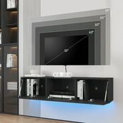 Hommpa Wall Mounted Floating TV Stand with LED Lights Modern Entertainment Center for TVs for up to 65 Media Console TV Unit with Storage Cabinets Black High Gloss for Living Room Bedroom