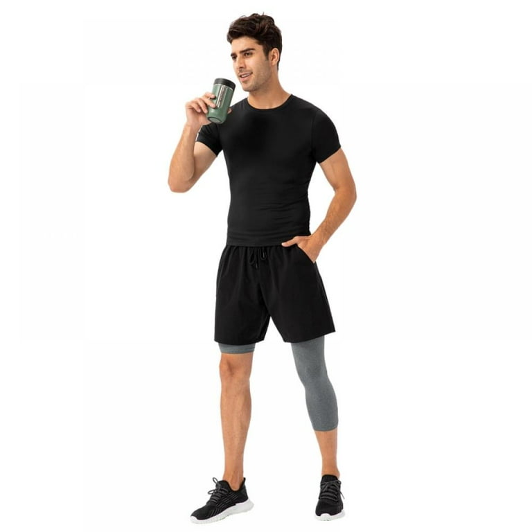 Men's 3/4 One Leg Compression Pants Basketball Athletic Base Layer Capri  Tights Underwear Running Yoga Workout Leggings