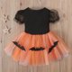 thumbnail image 5 of Disfraces de bruja para niños, disfraz de Halloween para niñas pequeñas, vestido de malla con estampado de murciélago y calabaza, ropa de actuación para niños de 1 a 5 años, 5 of 5