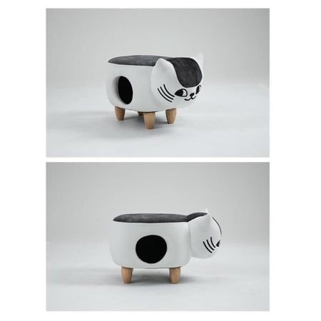Pemberly Row Set of 2 Cat Condo Fabric Pet House Ottoman in Multi-Color