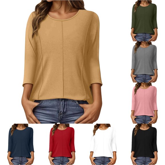 Kingdiese Women's 3/4 Sleeve T Shirt Loose Fit And Stylish Ladies Long Sleeve Dressy Tops, Size S