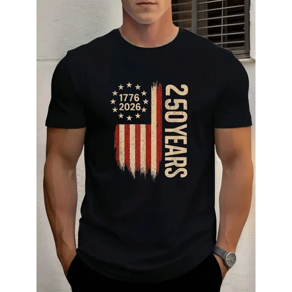 Men's 250 Years American Flag T-Shirt 1776-2026 Patriotic USA Anniversary Graphic Tee