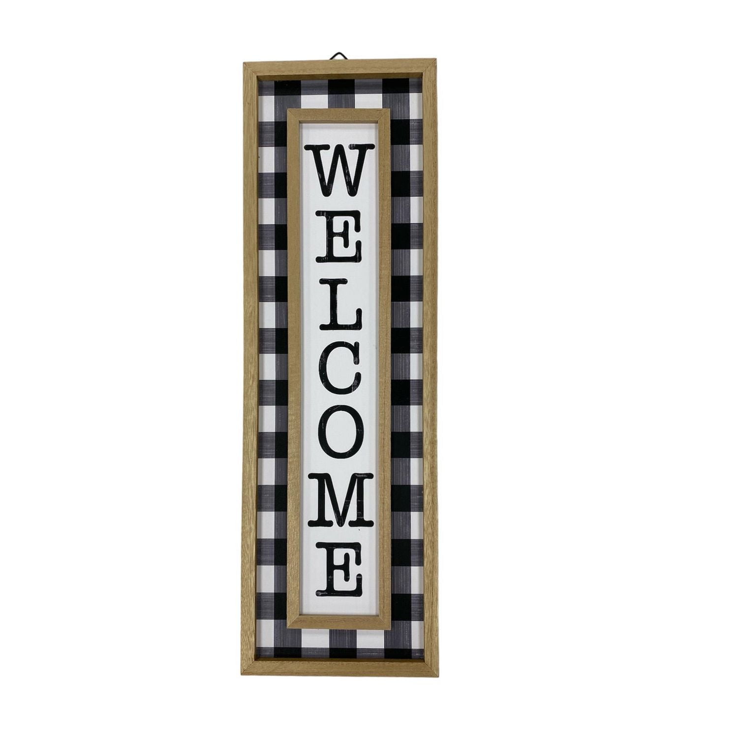 Way to Celebrate Harvest Black & White Plaid Vertical Welcome Sign